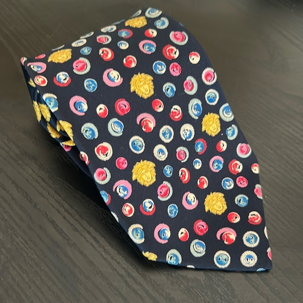 Vintage Gianni Versace Silk Tie – Medusa & Polka Dot Pattern – Handmade in Spain